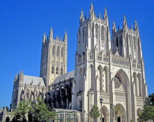 Washington National Catheral's top capstones fall crashing to the ground in quake.