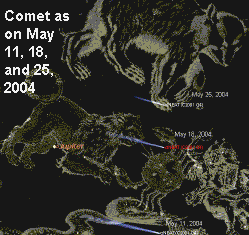 Comet shines into Leo's mouth like Bible Prophecy Code! Three frames superimposed---each one week apart. Note the comet disappears over "The Great Bear."