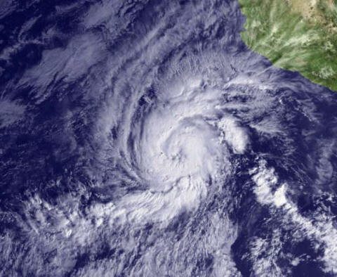 View of Hurricane Kenneth foming, shwoing just the clouds