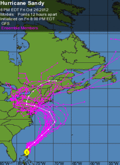 Hurricane Sandy's predicted path Oct. 26, 2012 compared to Bible Code.