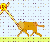Picture Bible Code of the Lion of the Tribe of Judah bearing His cross, scepter/comet, rod, and sword! "His star" shines at top! All pretenders to the throne will be crushed.